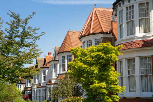 Traditional British terraced houses, pictured on a sunny day